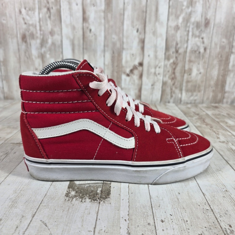 Vans Sk8-Hi Red Suede Canvas High Top‎ Sneakers Womens 6.5 Mens 5.0